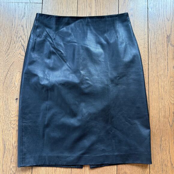 Vintage Barneys New York Black Leather Pencil Skirt SZ 44 Made in Italy Lined - Picture 1 of 8